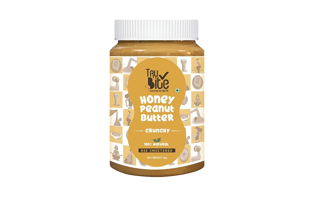 Trubite Honey Peanut Butter Crunchy Bee Sweetened   Plastic Jar  1 kilogram